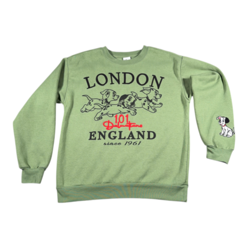 Disney 101 Dalmatians Sweater Womens LARGE Green Sweatshirt London Embroidered