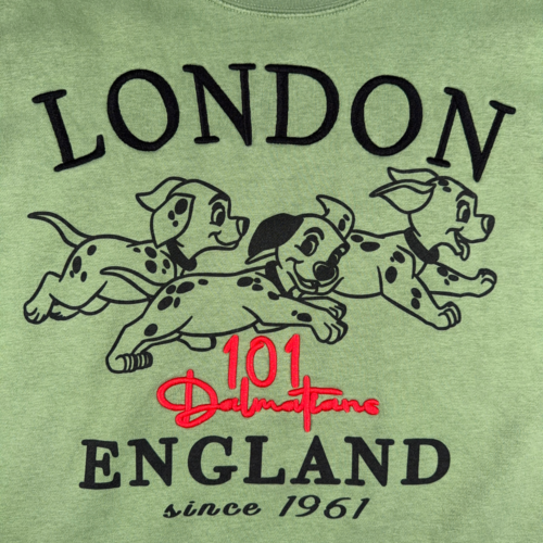 Disney 101 Dalmatians Sweater Womens LARGE Green Sweatshirt London Embroidered-2 Disney 101 Dalmatians Sweater Womens LARGE Green Sweatshirt London Embroidered