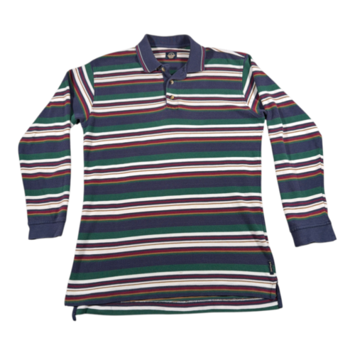 Vintage Dockers Polo Shirt Adult MEDIUM Blue White Green Gold Striped Levis 80s