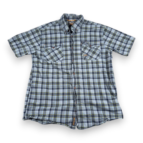 Ariat Shirt Adult LARGE Blue Plaid Rebar Workwear Outdoor Pockets Stretch