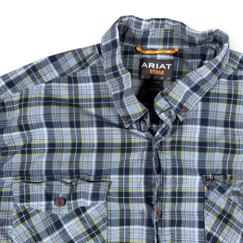 Ariat Shirt Adult LARGE Blue Plaid Rebar Workwear Outdoor Pockets Stretch-2 Ariat Shirt Adult LARGE Blue Plaid Rebar Workwear Outdoor Pockets Stretch