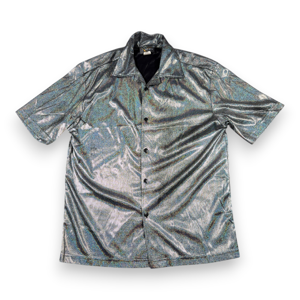 Vintage Pop Icon Shirt Adult MEDIUM Silver Reflective Mirror Raver Club USA 90s-1 Vintage Pop Icon Shirt Adult MEDIUM Silver Reflective Mirror Raver Club USA 90s