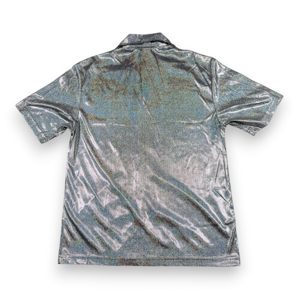 Vintage Pop Icon Shirt Adult MEDIUM Silver Reflective Mirror Raver Club USA 90s-2 Vintage Pop Icon Shirt Adult MEDIUM Silver Reflective Mirror Raver Club USA 90s