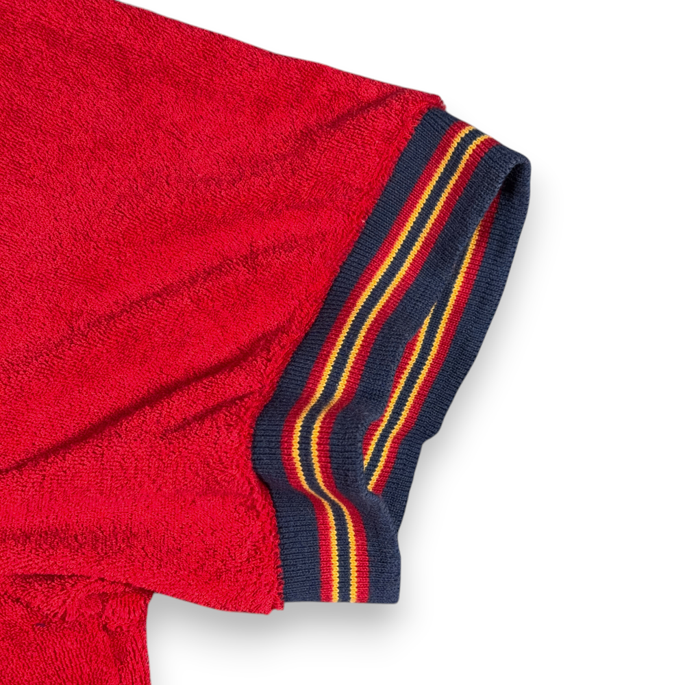 Vintage Enro Polo Shirt Adult LARGE Red Velour Schultz Terre Haute Indiana 70s-6 Vintage Enro Polo Shirt Adult LARGE Red Velour Schultz Terre Haute Indiana 70s