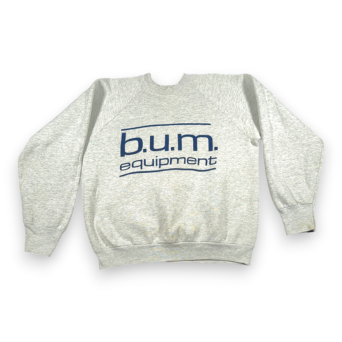 Vintage BUM Equipment Sweater Adult MEDIUM Gray Sweatshirt Raglan Logo USA 90s