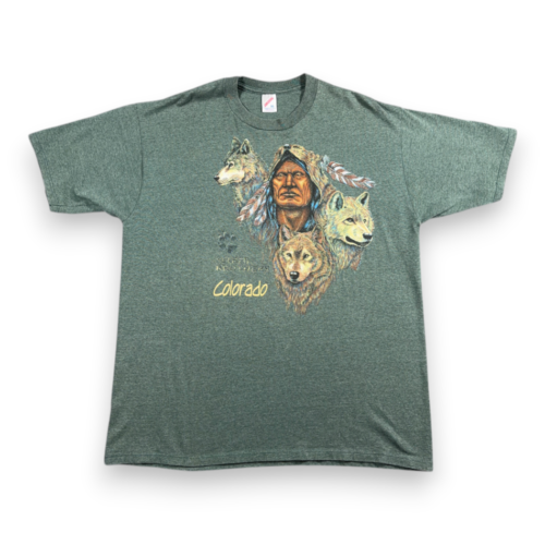Vintage Native American Shirt Adult EXTRA LARGE Green Wolves Spirit Brothers 90s
