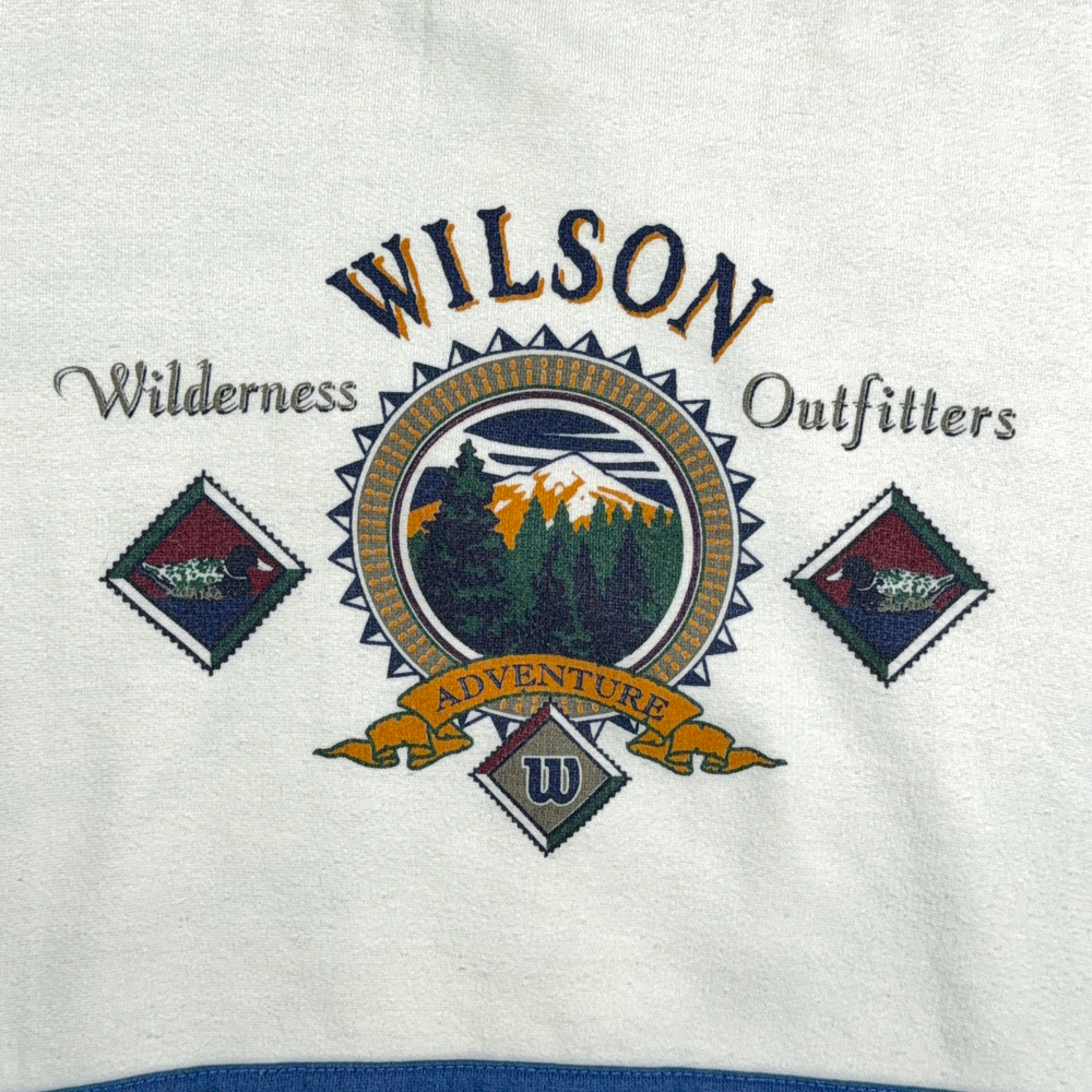 Vintage Wilson Sweater Adult EXTRA LARGE White Blue Sweatshirt Colorblock 90s-3 Vintage Wilson Sweater Adult EXTRA LARGE White Blue Sweatshirt Colorblock 90s