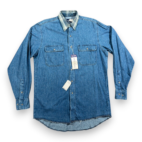 Vintage Wrangler Shirt Adult MEDIUM Blue Denim Gold Buckle Deadstock Tags 90s