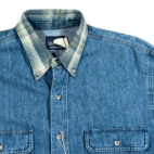 Vintage Wrangler Shirt Adult MEDIUM Blue Denim Gold Buckle Deadstock Tags 90s