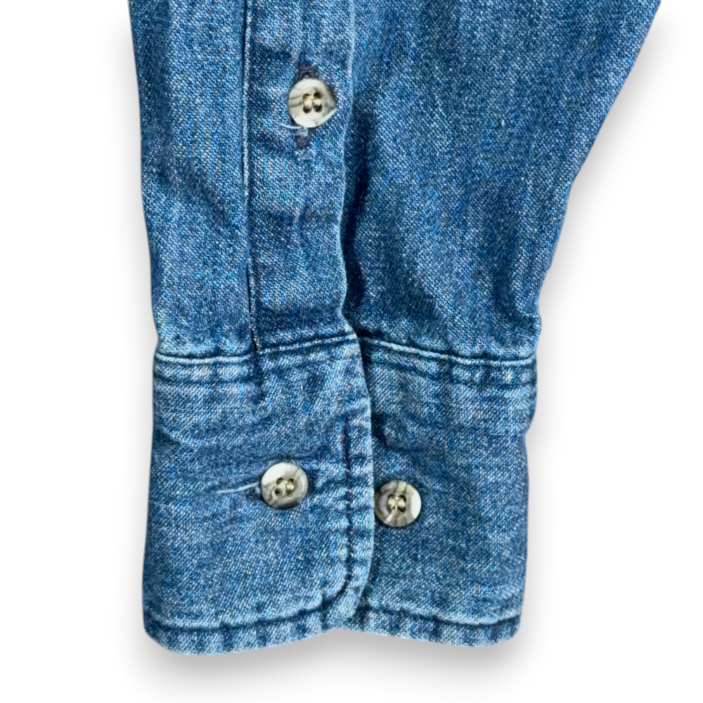 Vintage Wrangler Shirt Adult MEDIUM Blue Denim Gold Buckle Deadstock Tags 90s-9 Vintage Wrangler Shirt Adult MEDIUM Blue Denim Gold Buckle Deadstock Tags 90s