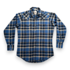 Vintage Ely Cattleman Western Shirt Adult LARGE Blue Brown Plaid Pearl Snap 90s