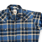 Vintage Ely Cattleman Western Shirt Adult LARGE Blue Brown Plaid Pearl Snap 90s