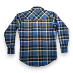 Vintage Ely Cattleman Western Shirt Adult LARGE Blue Brown Plaid Pearl Snap 90s