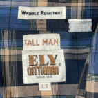 Vintage Ely Cattleman Western Shirt Adult LARGE Blue Brown Plaid Pearl Snap 90s