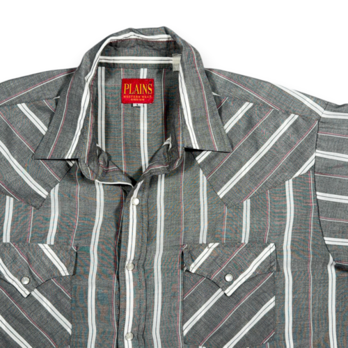 Vintage Plains Western Shirt Adult LARGE Gray Red Striped Pearl Snap Cowboy 90s-2 Vintage Plains Western Shirt Adult LARGE Gray Red Striped Pearl Snap Cowboy 90s