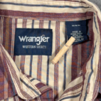 Wrangler Western Shirt Adult MEDIUM Brown Red Blue Striped Pearl Snap Cowboy