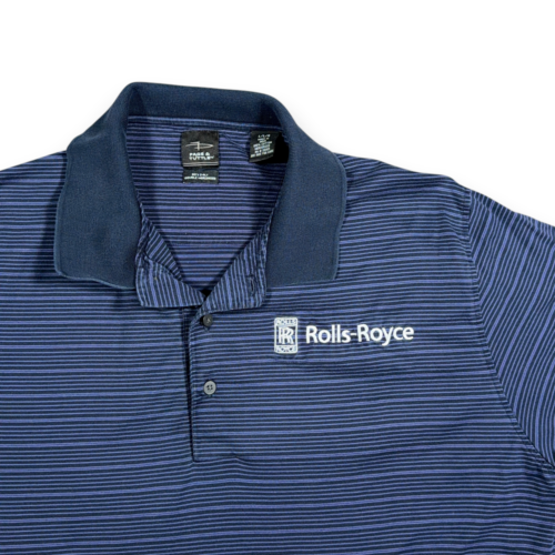 Rolls Royce Polo Shirt Adult LARGE Blue Striped Cotton Corporate Logo Workwear-2 Rolls Royce Polo Shirt Adult LARGE Blue Striped Cotton Corporate Logo Workwear