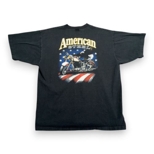 Vintage American Steel Shirt Adult EXTRA LARGE Black Henley Motorcycle Eagle 90s