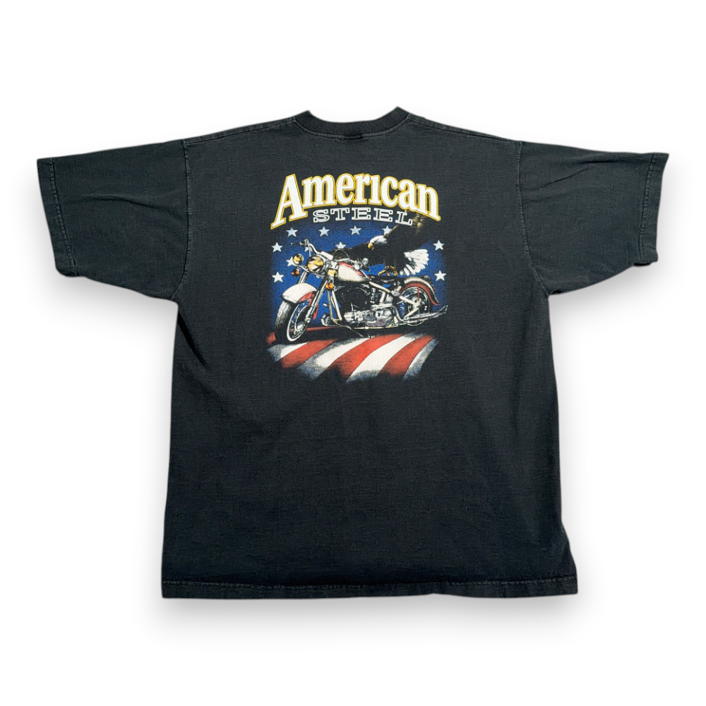 Vintage American Steel Shirt Adult EXTRA LARGE Black Henley Motorcycle Eagle 90s-1 Vintage American Steel Shirt Adult EXTRA LARGE Black Henley Motorcycle Eagle 90s