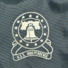 Vintage USS Independence Jacket Adult SMALL Blue Satin Miitary USA Distress 70s