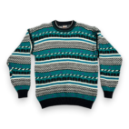 Vintage Lightning Bolt Sweater Adult MEDIUM Green Geometric Striped Textured 90s