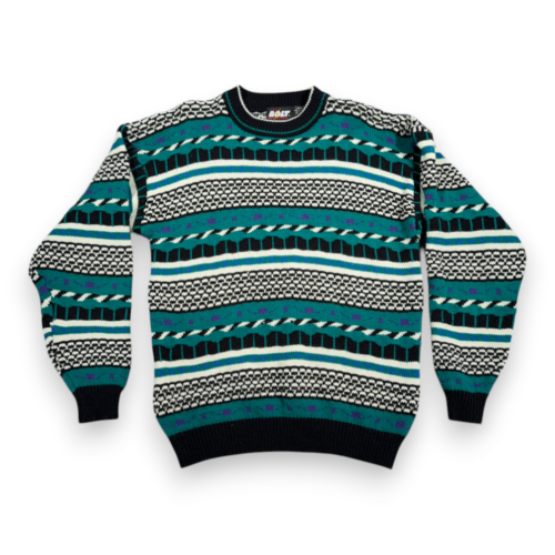 Vintage Lightning Bolt Sweater Adult MEDIUM Green Geometric Striped Textured 90s