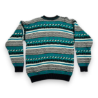 Vintage Lightning Bolt Sweater Adult MEDIUM Green Geometric Striped Textured 90s