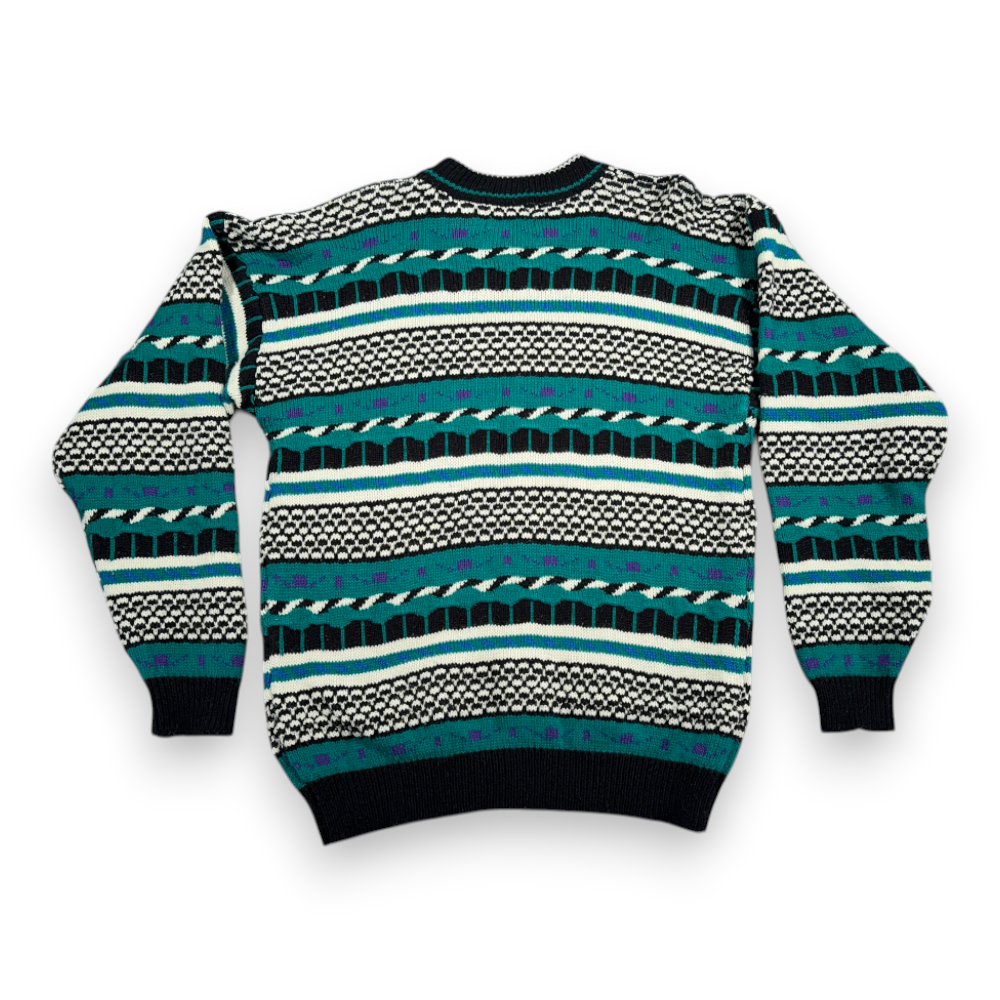 Vintage Lightning Bolt Sweater Adult MEDIUM Green Geometric Striped Textured 90s-3 Vintage Lightning Bolt Sweater Adult MEDIUM Green Geometric Striped Textured 90s