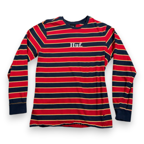 HUF Shirt Adult LARGE Red Blue Yellow Striped Skater Streetwear Logo LS Y2K
