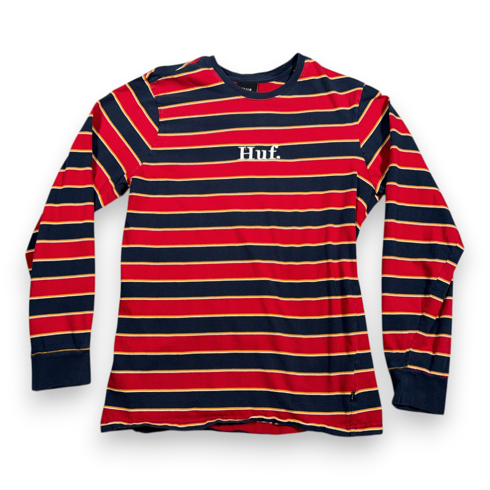 HUF Shirt Adult LARGE Red Blue Yellow Striped Skater Streetwear Logo LS Y2K-1 HUF Shirt Adult LARGE Red Blue Yellow Striped Skater Streetwear Logo LS Y2K