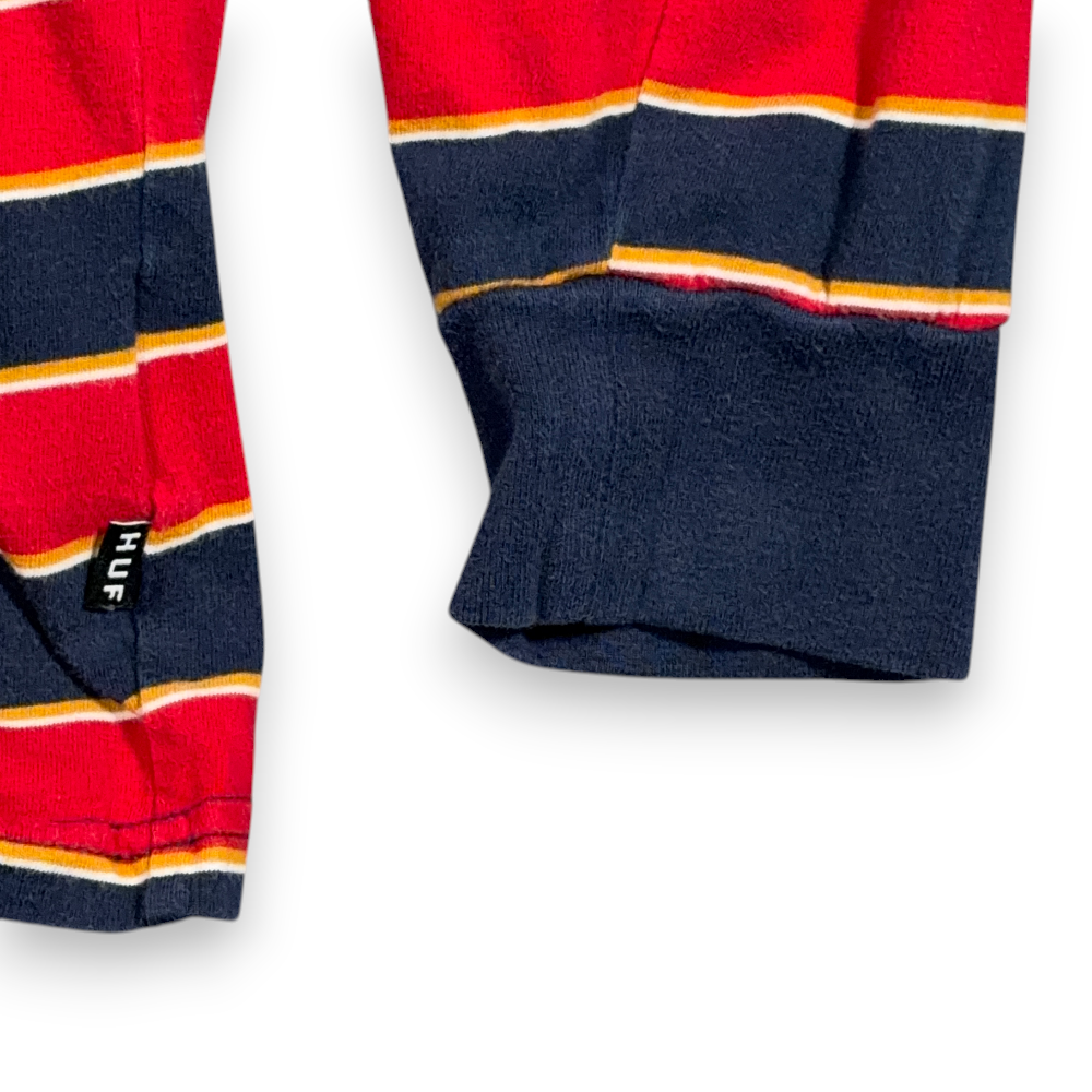 HUF Shirt Adult LARGE Red Blue Yellow Striped Skater Streetwear Logo LS Y2K-4 HUF Shirt Adult LARGE Red Blue Yellow Striped Skater Streetwear Logo LS Y2K