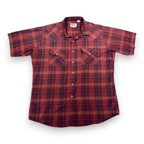 Vintage Ely Cattleman Western Shirt Adult LARGE Red Plaid Pearl Snap Cowboy 90s
