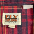 Vintage Ely Cattleman Western Shirt Adult LARGE Red Plaid Pearl Snap Cowboy 90s