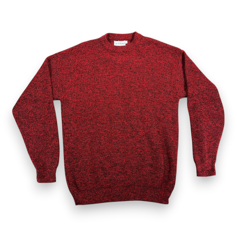 Vintage Le Tigre Sweater Adult LARGE TALL Red Black Speckled Chunky Knit USA 90s-1 Vintage Le Tigre Sweater Adult LARGE TALL Red Black Speckled Chunky Knit USA 90s