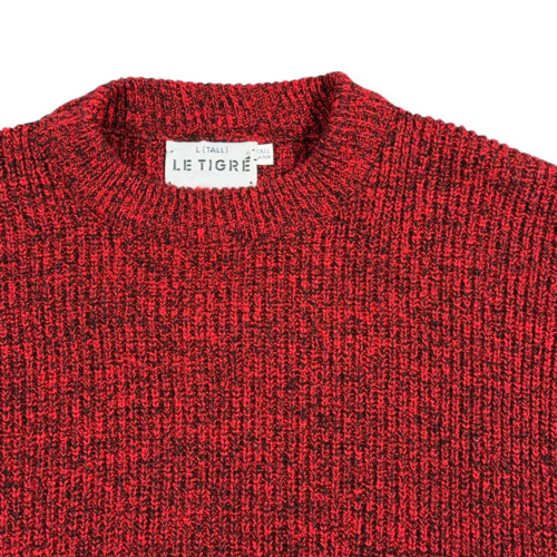Vintage Le Tigre Sweater Adult LARGE TALL Red Black Speckled Chunky Knit USA 90s-2 Vintage Le Tigre Sweater Adult LARGE TALL Red Black Speckled Chunky Knit USA 90s