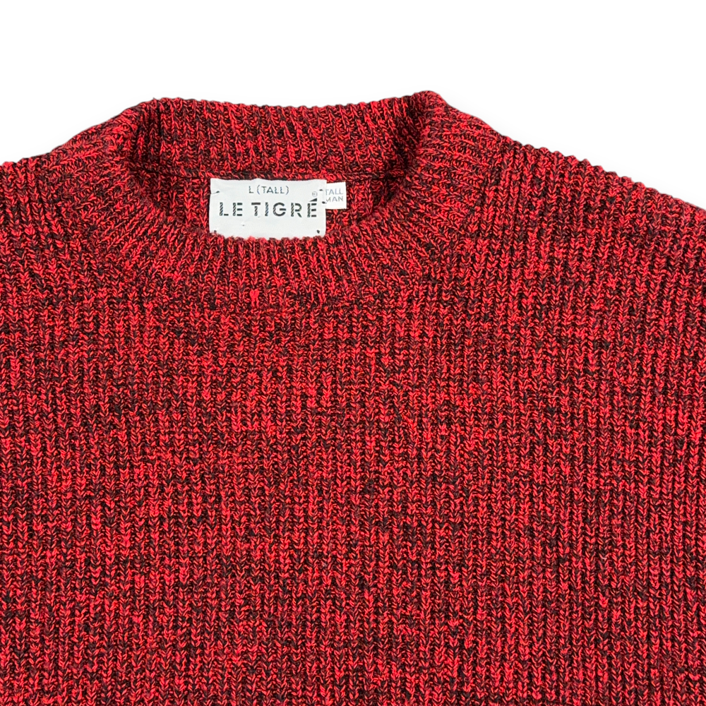 Vintage Le Tigre Sweater Adult LARGE TALL Red Black Speckled Chunky Knit USA 90s-2 Vintage Le Tigre Sweater Adult LARGE TALL Red Black Speckled Chunky Knit USA 90s