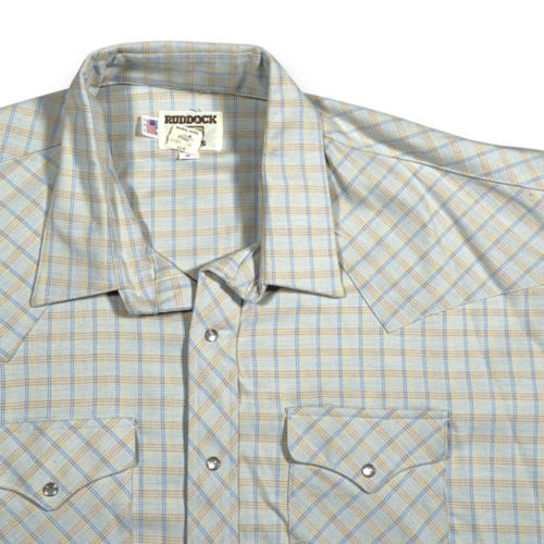 Vintage Ruddock Western Shirt Adult 2XL XXL 20 Blue Pearl Snap Deadstock USA 80s-2 Vintage Ruddock Western Shirt Adult 2XL XXL 20 Blue Pearl Snap Deadstock USA 80s