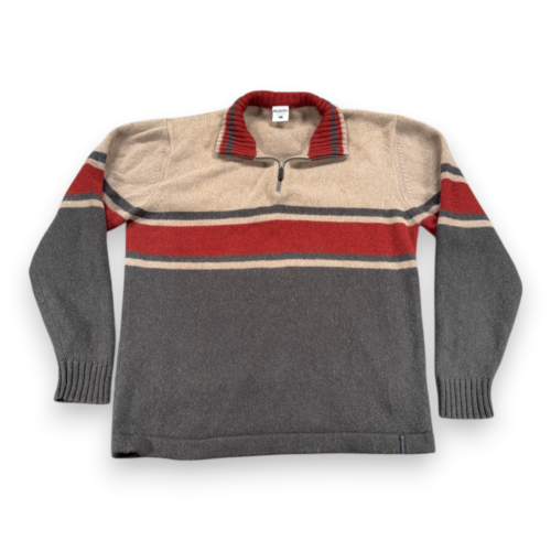 Columbia Sweater Adult LARGE Gray Brown Burnt Orange Wool Blend Quarter Zip