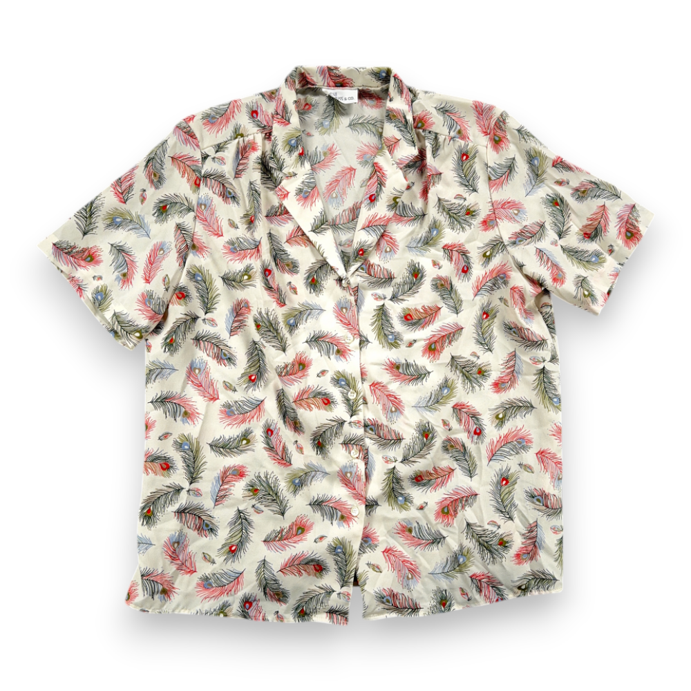 Vintage Levis Shirt Womens LARGE White Blouse Top Peacock Feather Camp Boho 70s-1 Vintage Levis Shirt Womens LARGE White Blouse Top Peacock Feather Camp Boho 70s