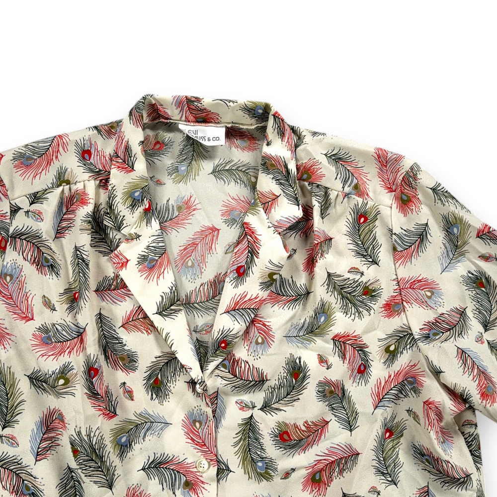 Vintage Levis Shirt Womens LARGE White Blouse Top Peacock Feather Camp Boho 70s-2 Vintage Levis Shirt Womens LARGE White Blouse Top Peacock Feather Camp Boho 70s