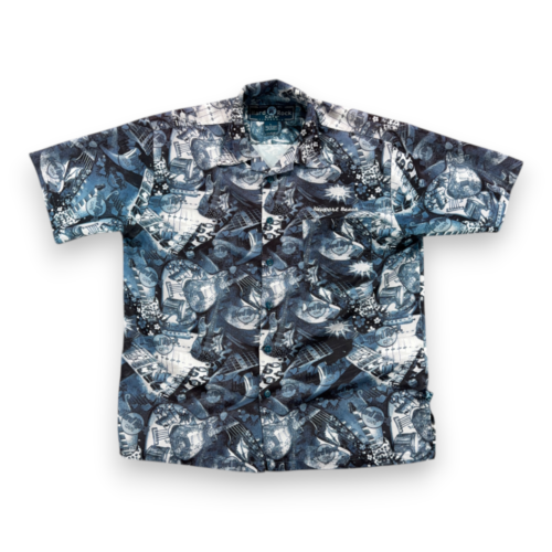 Vintage Hard Rock Cafe Shirt Adult LARGE Blue Button Up Camp Newport Beach Y2K