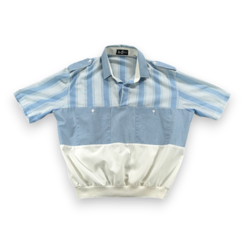 Vintage Alan Stuart Polo Shirt Adult LARGE Blue Striped Colorblock Band USA 90s