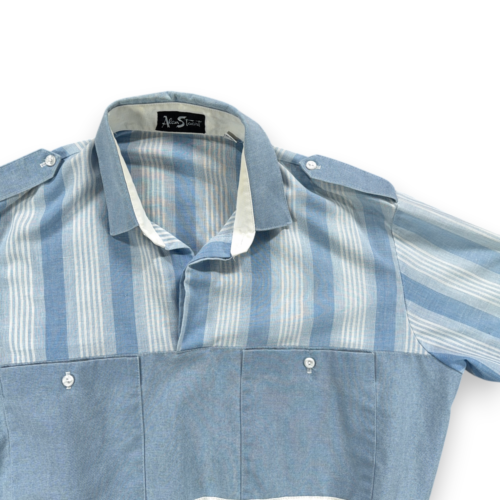 Vintage Alan Stuart Polo Shirt Adult LARGE Blue Striped Colorblock Band USA 90s