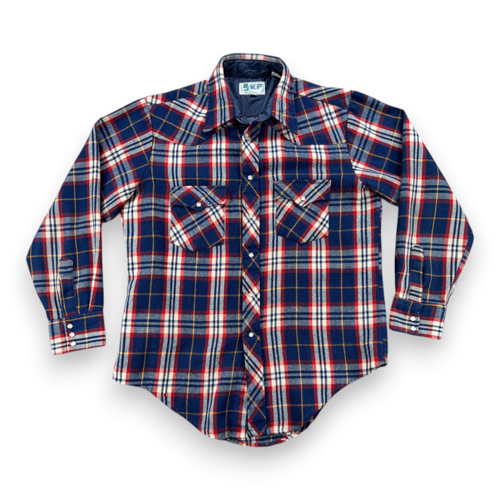 Vintage Western Shirt Adult LARGE Blue Red Plaid Acrylic Pearl Snap Workwear 70s-1 Vintage Western Shirt Adult LARGE Blue Red Plaid Acrylic Pearl Snap Workwear 70s