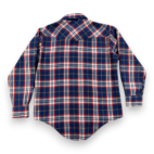 Vintage Western Shirt Adult LARGE Blue Red Plaid Acrylic Pearl Snap Workwear 70s