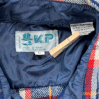 Vintage Western Shirt Adult LARGE Blue Red Plaid Acrylic Pearl Snap Workwear 70s