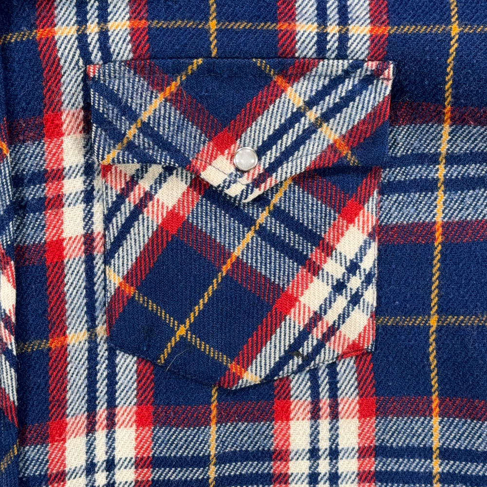 Vintage Western Shirt Adult LARGE Blue Red Plaid Acrylic Pearl Snap Workwear 70s-5 Vintage Western Shirt Adult LARGE Blue Red Plaid Acrylic Pearl Snap Workwear 70s