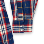 Vintage Western Shirt Adult LARGE Blue Red Plaid Acrylic Pearl Snap Workwear 70s