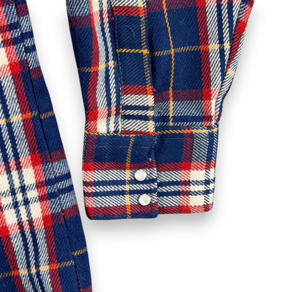 Vintage Western Shirt Adult LARGE Blue Red Plaid Acrylic Pearl Snap Workwear 70s-6 Vintage Western Shirt Adult LARGE Blue Red Plaid Acrylic Pearl Snap Workwear 70s