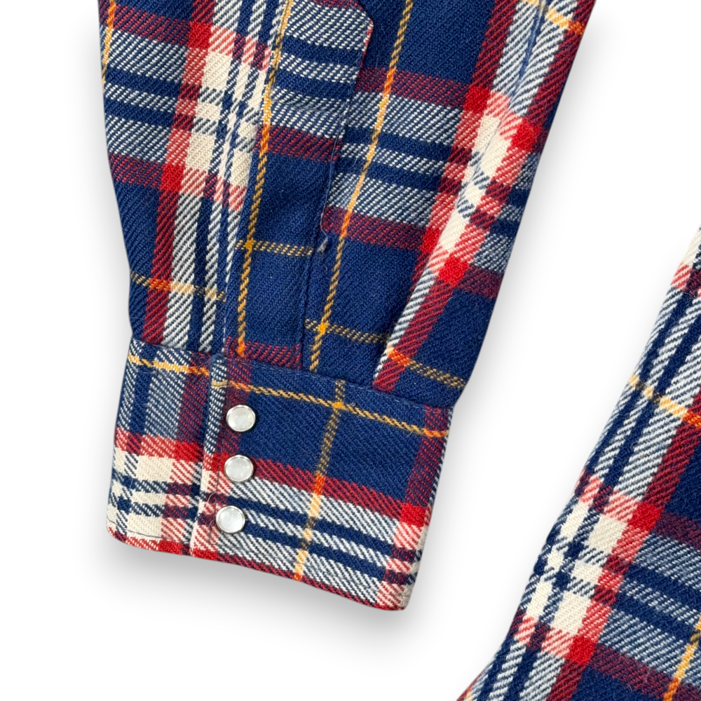 Vintage Western Shirt Adult LARGE Blue Red Plaid Acrylic Pearl Snap Workwear 70s-7 Vintage Western Shirt Adult LARGE Blue Red Plaid Acrylic Pearl Snap Workwear 70s